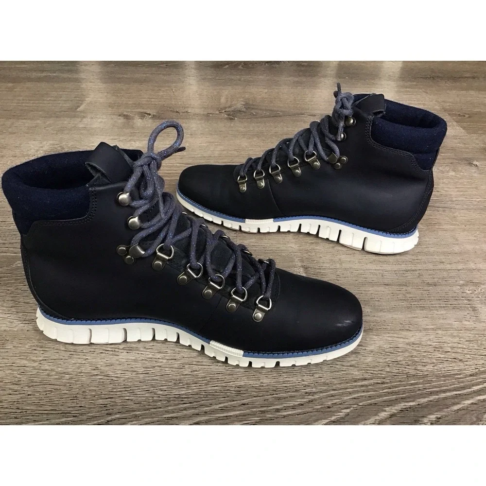 Cole Haan Men's 9.5 M Zerogrand Hiker Waterproof Leather Boots Navy Ink C31399